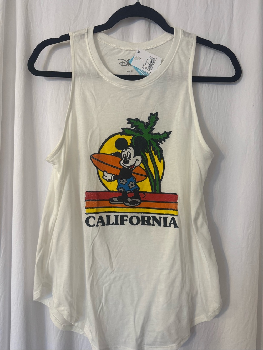 Disney Mickey Surf Graphic Tank - White with Yellow, Orange & Green